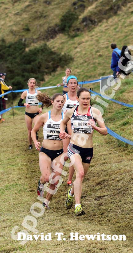 Freya Ross (GB) and Meghan Peyton (USA) during the Senior Womens BUPA Great Edinburgh Cross country.